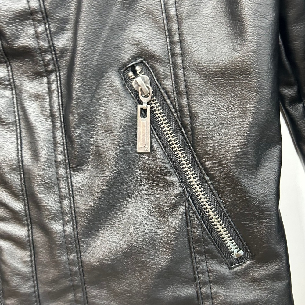 J2 Womens Small Black Faux Leather Faux Fur Lined Moto Biker Jacket READ - Picture 9 of 14